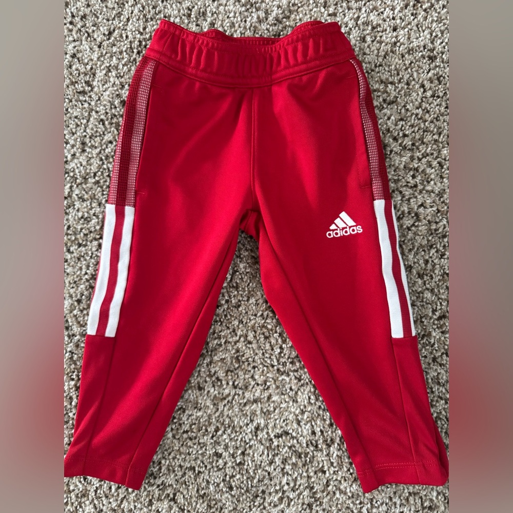 Adidas Red and White Joggers with Classic Stripes